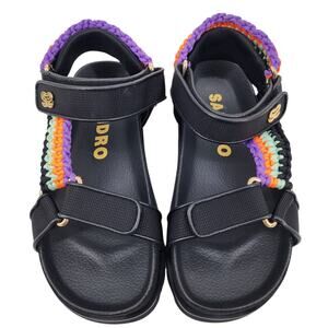 Sandro Shell And Crochet-Knit Braided Open Toe Hook and Loop Sandals Size 37/7.5